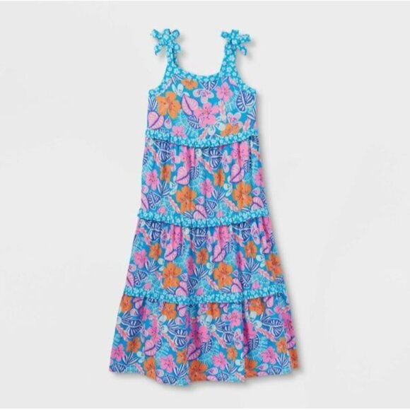 NWT Cat & Jack Size Girls Summer Sundress Maxi Cool Floral 3 Tiered - Picture 1 of 15
